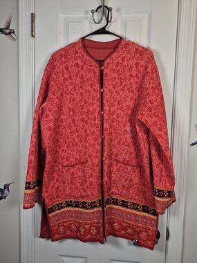 VTG Orvis 100% Cotton Reversible Quilted Floral Jacket Red Boho Whimsigoth L